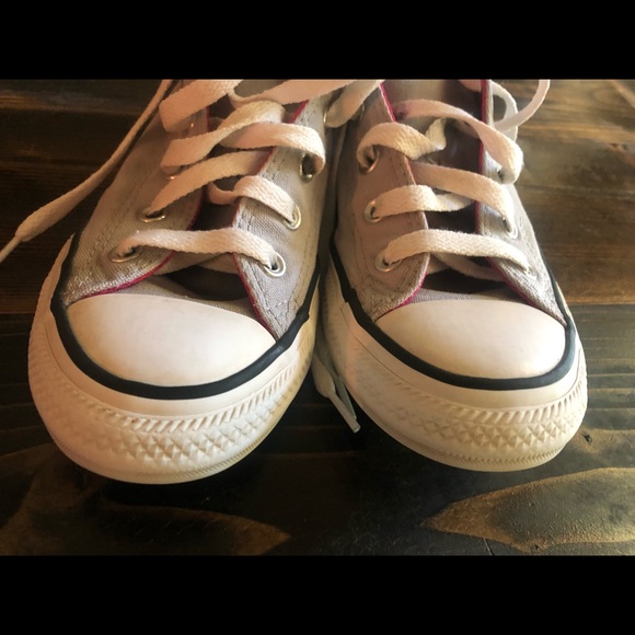 Converse Chuck Taylor Double Tongue Grey/Pink Pop/Wht Girl's Sneakers-Size 1 - Picture 3 of 5